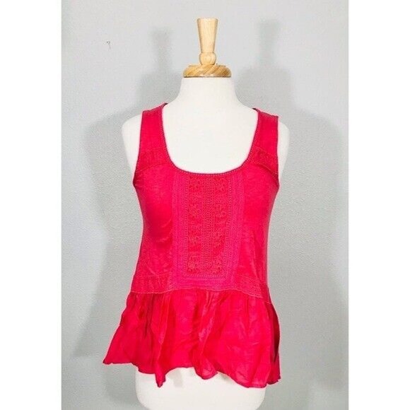 Meadow Rue ANTHROPOLOGIE Tank Top Eyelet Embroidered Peplum Swing, XS - Picture 1 of 11